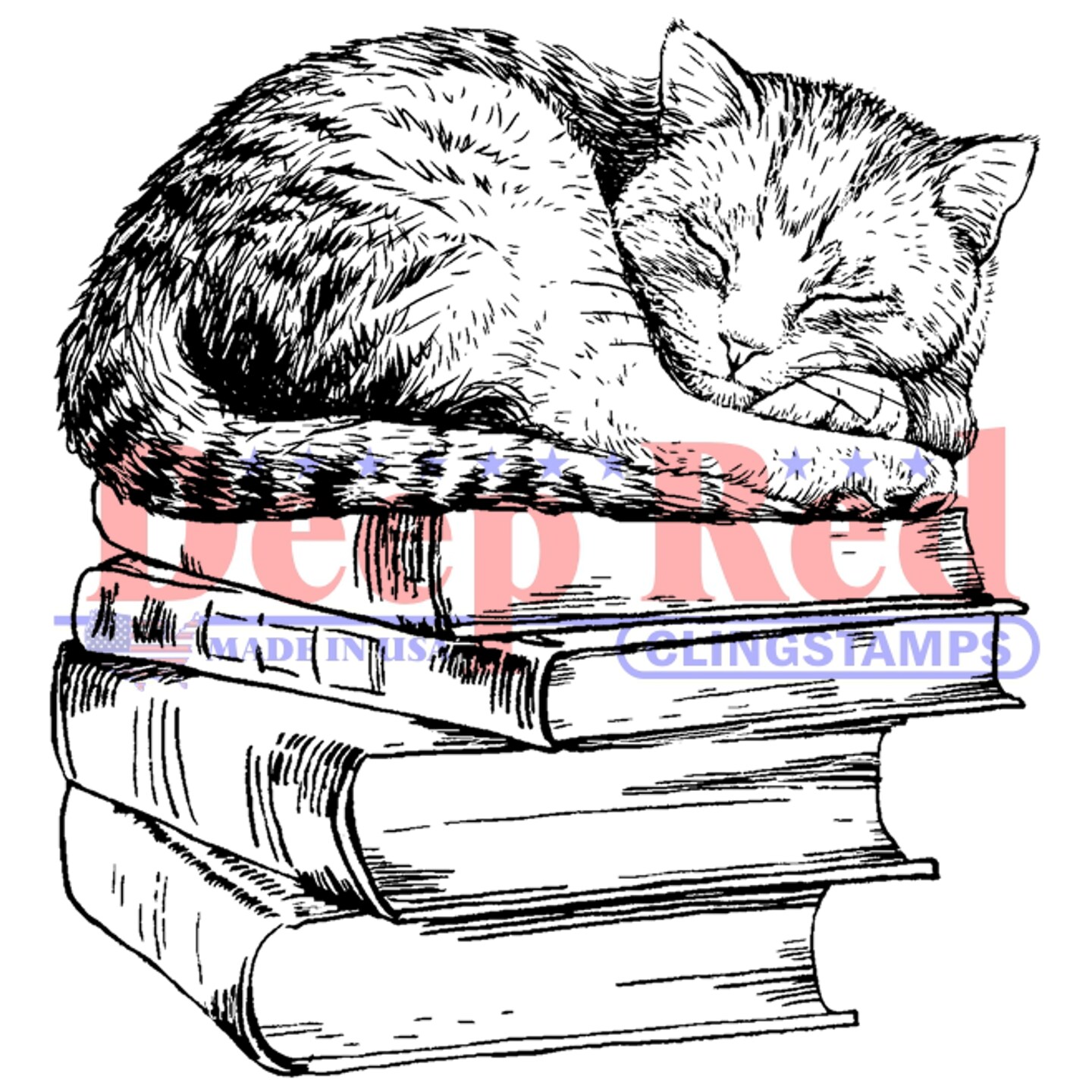Deep Red Stamps Library Cat Rubber Cling Stamp 2 x 2.2 inches