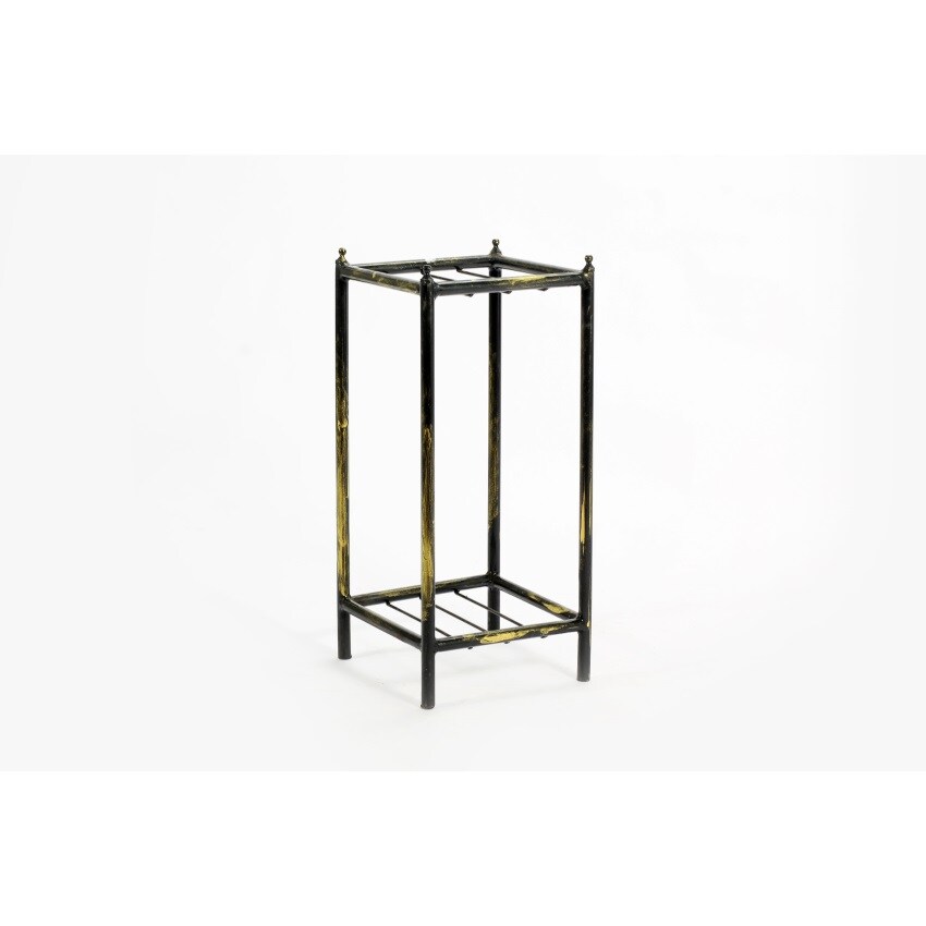 17" Gray Stone Slab 2 Tier Small Square Cast-Iron Plant Stand