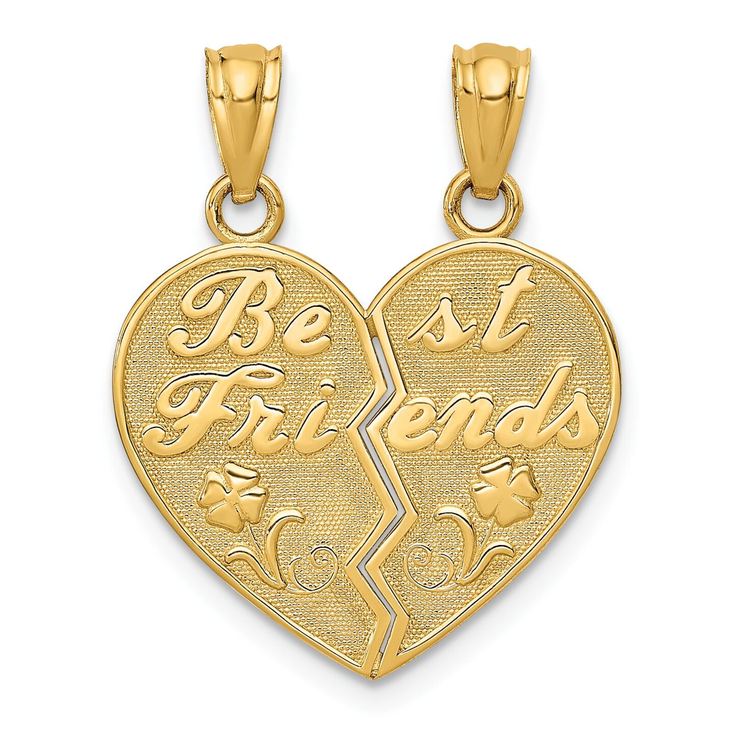 14K Gold Best Friends Heart Break Apart Pendant Charm Jewelry 23mm x 18mm