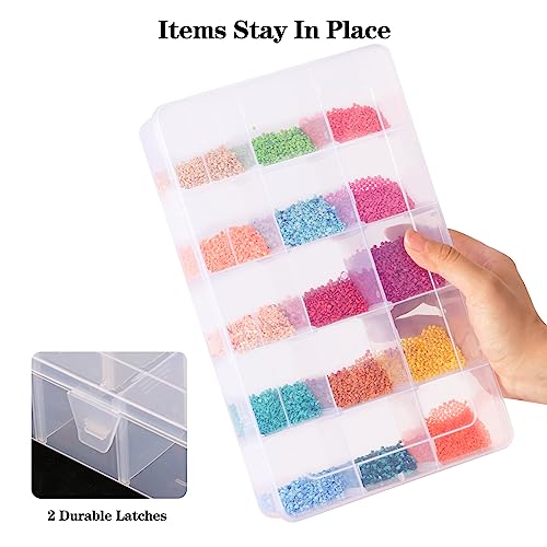 SGHUO 15 Grids Large Clear Plastic Organizer Storage Box Container Craft Storage with Adjustable Dividers for Beads, Art DIY, Crafts, Jewelry, Fishing Tackle with Label Stickers