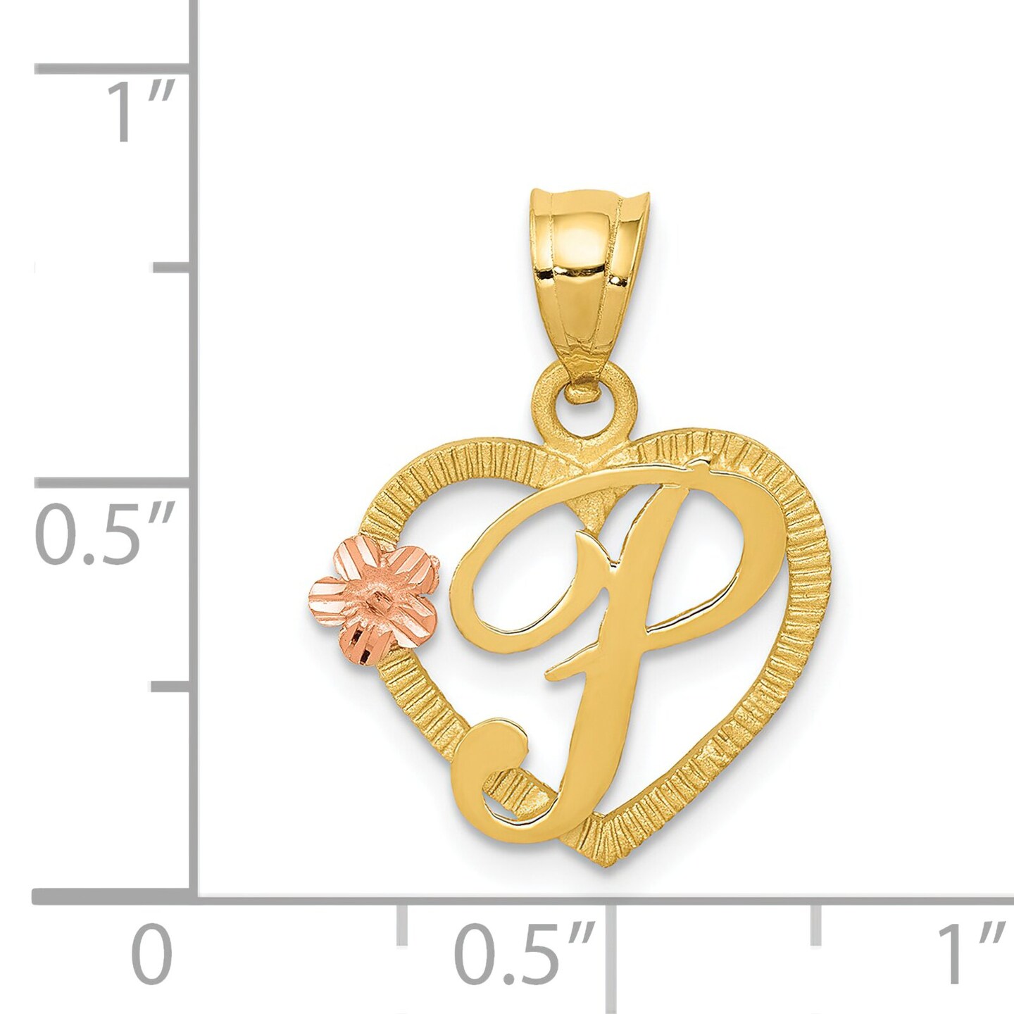 14K Two Tone Gold Initial Letter P Heart Charm Jewelry 22mm x 16mm