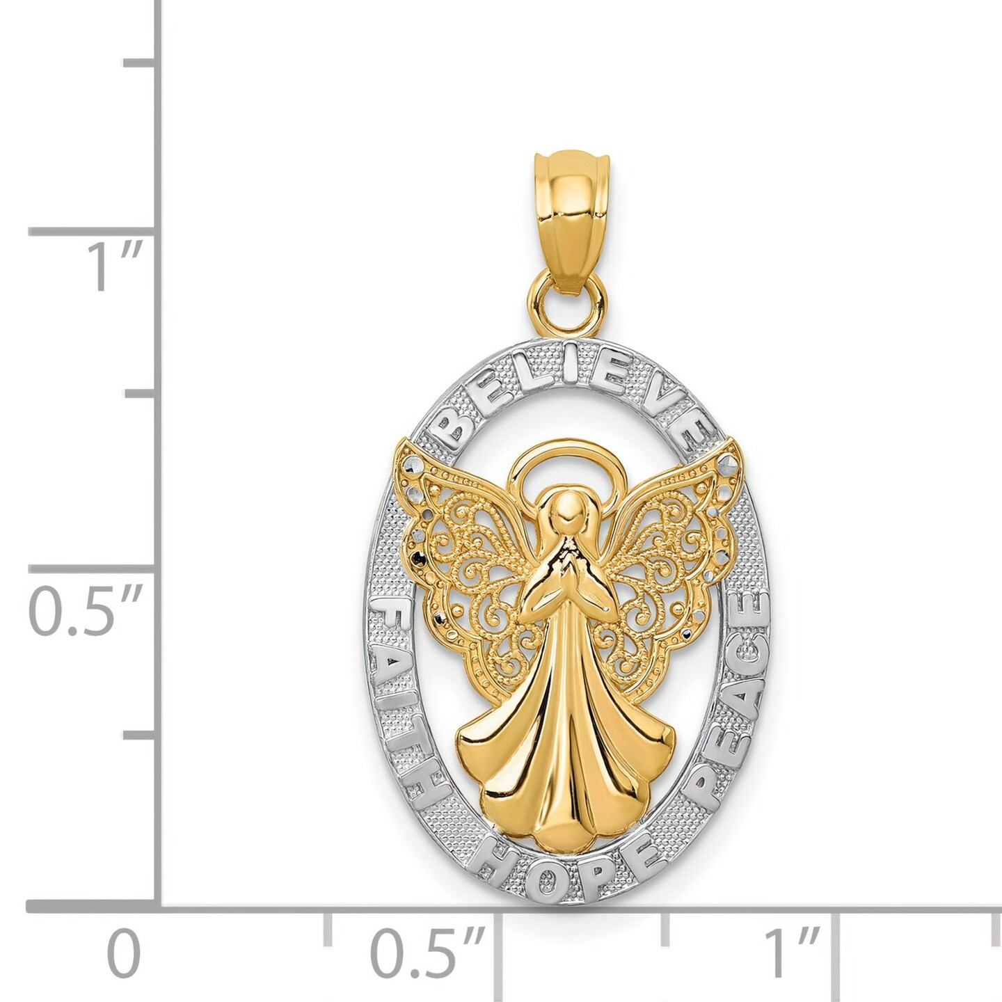14K Gold Rhodium Believe/Peace/Faith/Hope Angel Pendant Charm Jewelry 28 x 16 mm