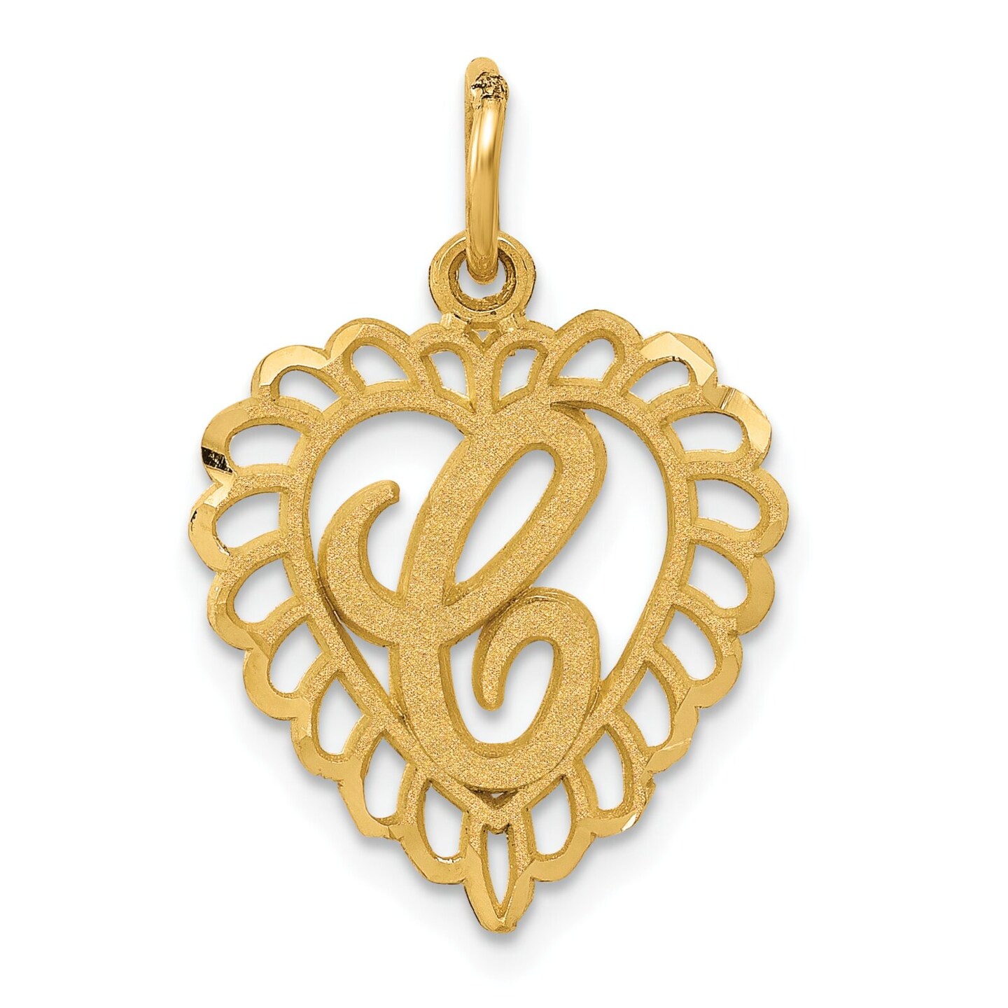 14K Yellow Gold Initial Letter C Heart Charm Pendant 23 X 15mm Jewerly