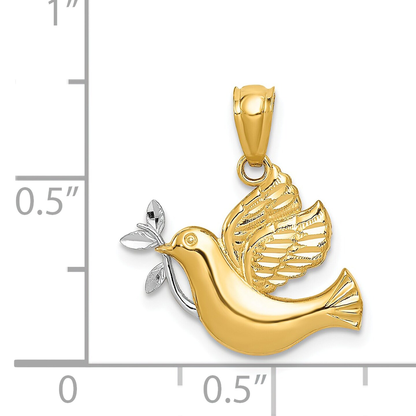 14K Two Tone Gold Holy Spirit Dove Charm Religious Jewerly 22mm x 20mm