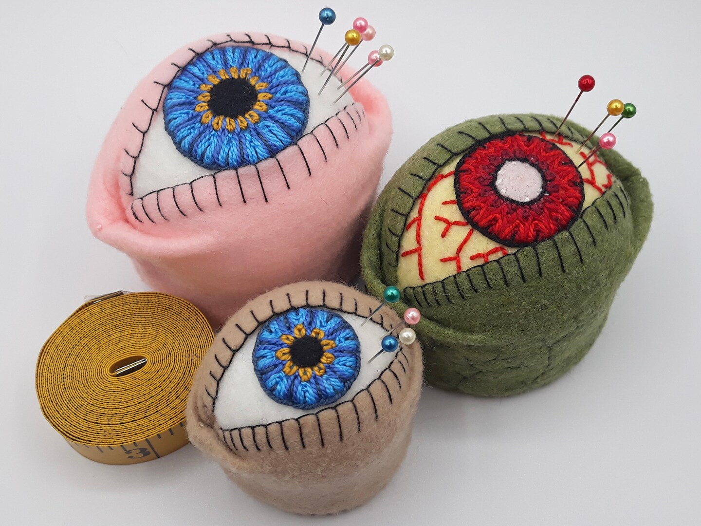 Made to order - The Original Eyeball Bottlecap Pincushion Pin Cushion -  choose S, M or L - free usa ship creepy witchy anatomical zombie