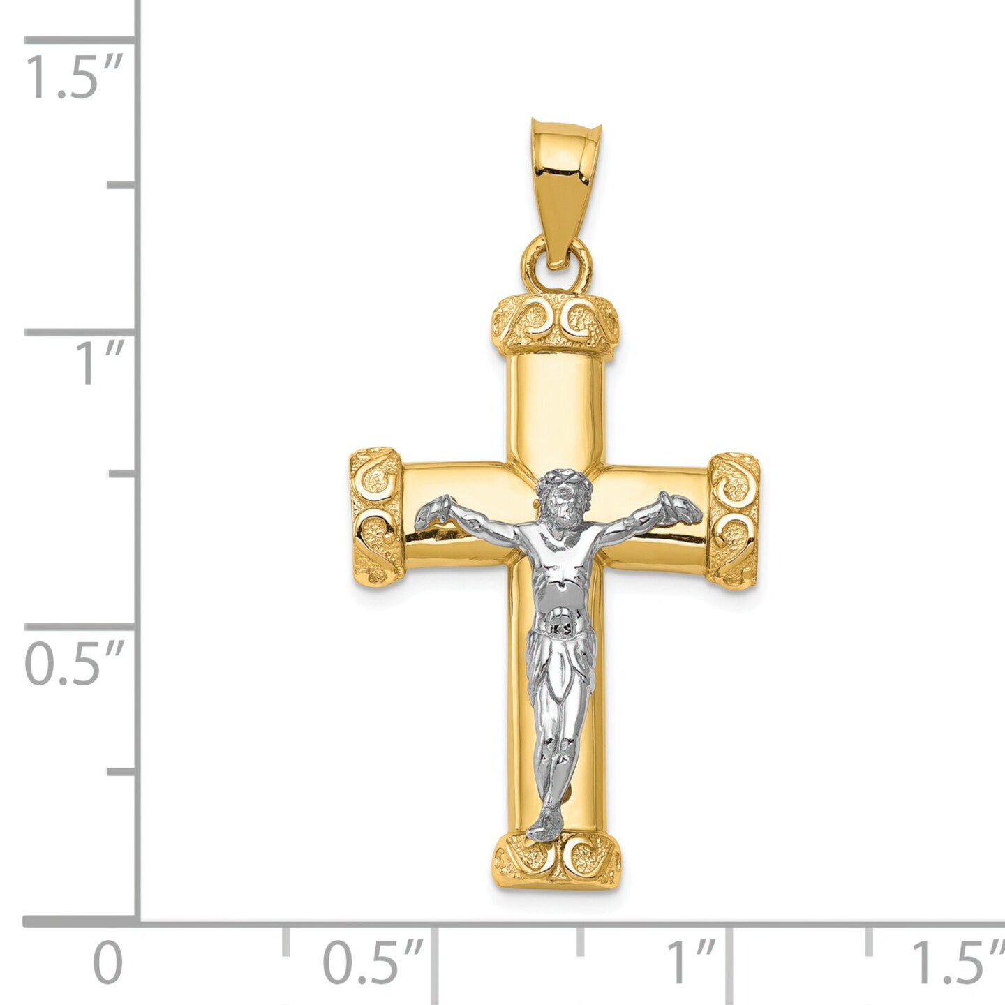 14K Two Tone Gold Crucifix Pendant Charm Jewelry 34mm x 17mm