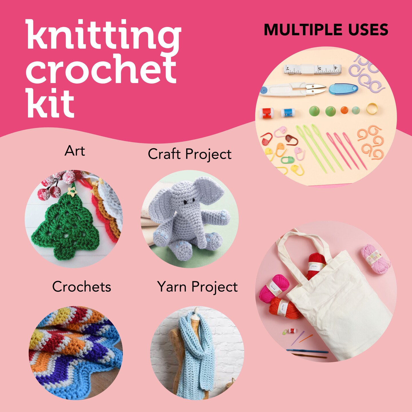 VILLCASE 1 Set Tools Crochet Needle Crochet Hooks Beginner Crochet kit for  Adults Learn to Crochet kit Crochet kit for Beginners Knitting Kits for