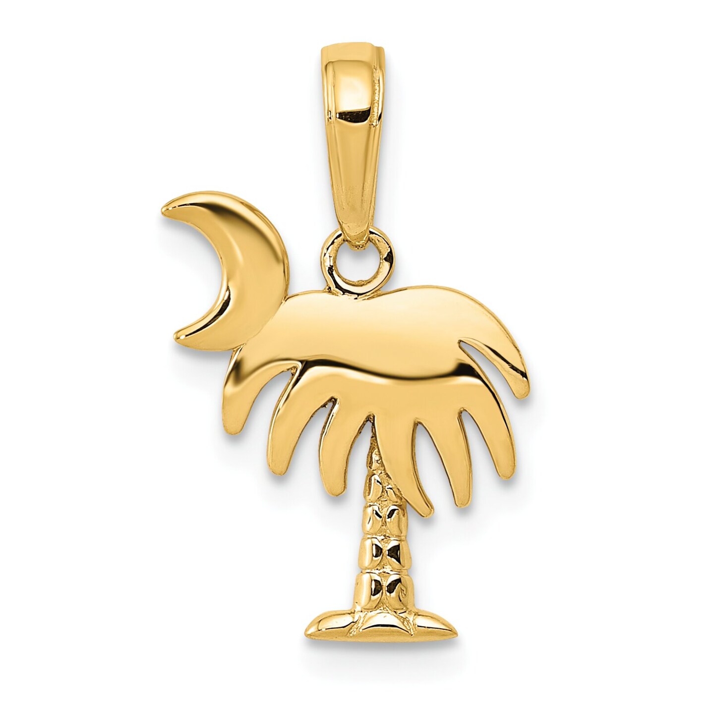 14K Gold Charleston Palm Tree With Moon Pendant Charm Jewelry 17 x 12.5 mm
