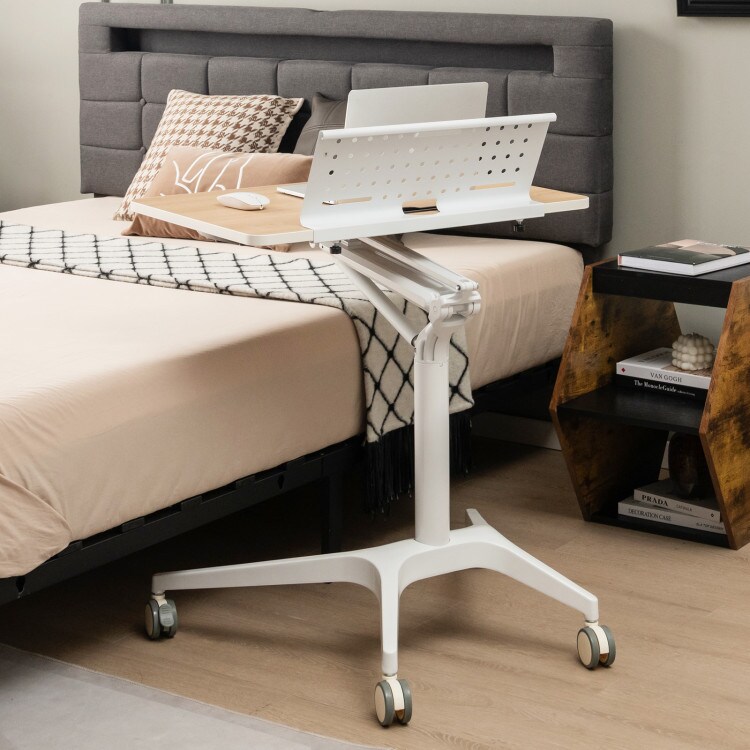 Height Adjustable Mobile Standing Desk with Detachable Holed- Natural