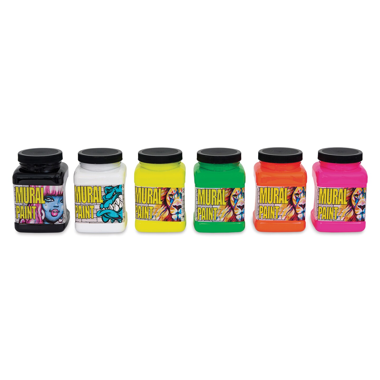 Chroma Acrylic Mural Paints - Neon, Set of 6, 16 oz jars