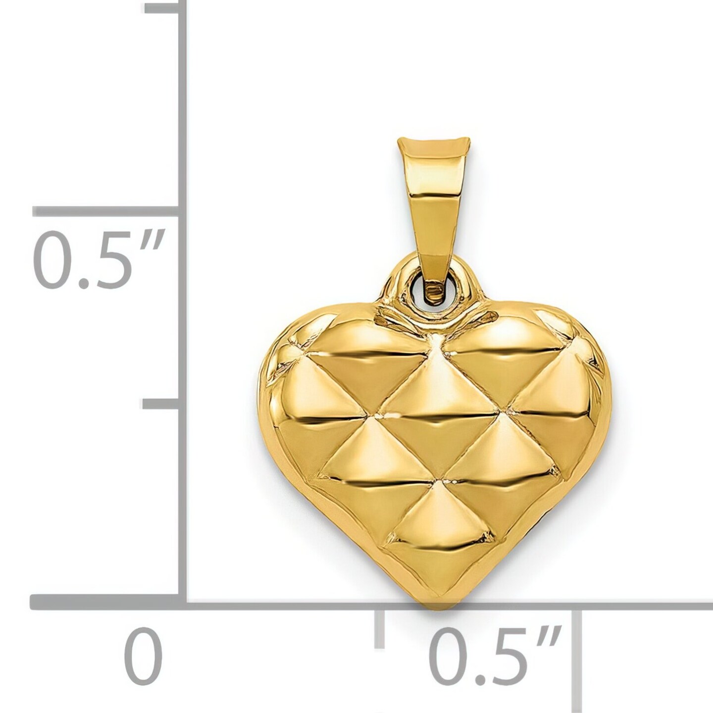 14K Gold Quilted Puffed Heart Charm Pendant Jewelry 15 x 11 mm