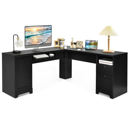 66 Inch L-Shaped Writing Study Workstation Computer Desk with Drawers
