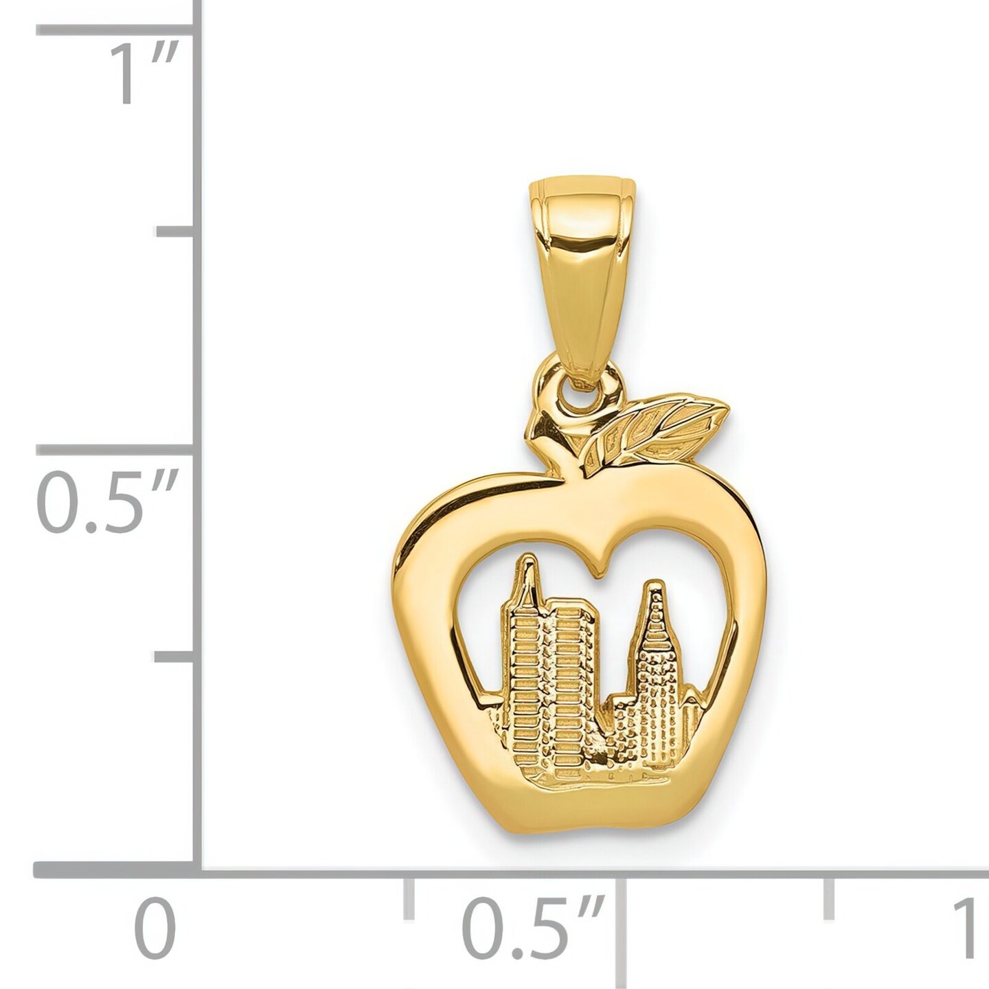14K Gold New York Skyline In Apple Pendant Charm Jewelry 19 x 12 mm