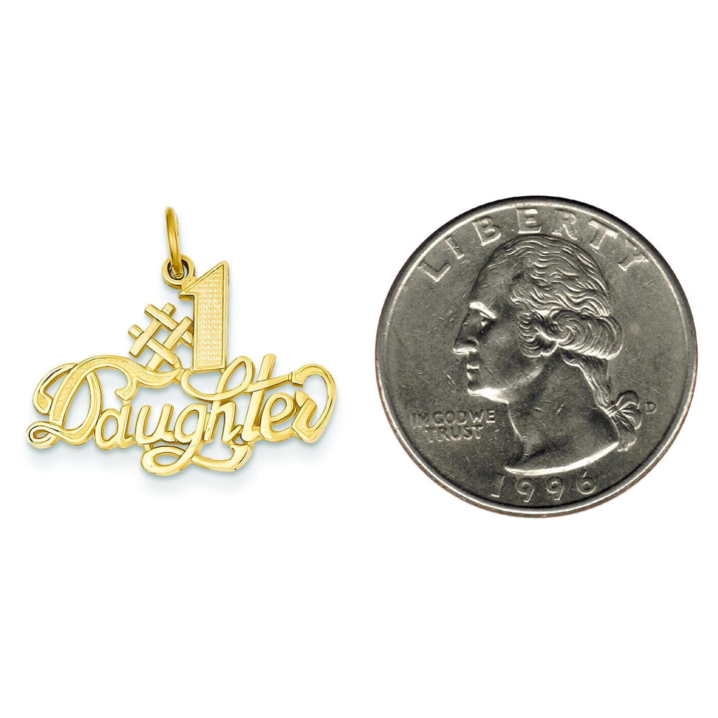 14K Yellow Gold #1 Daughter Charm Love Pendant Jewelry! 22mm x 23mm