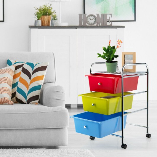 3 Drawers Metal Rolling Storage Cart with 4 Universal Casters Perfect Choice for Home or Office