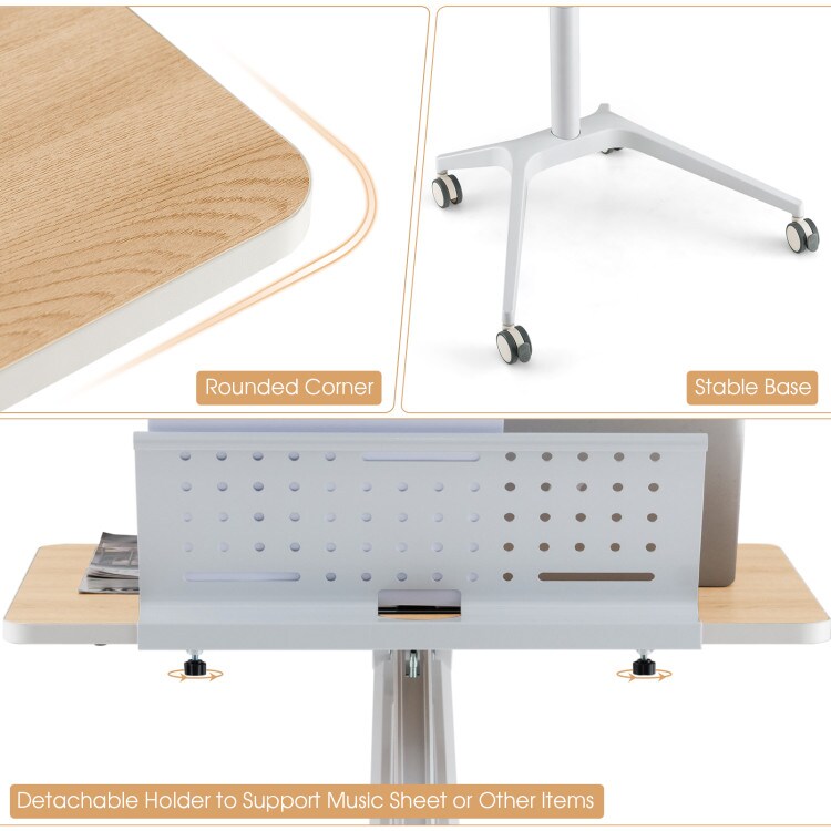 Height Adjustable Mobile Standing Desk with Detachable Holed- Natural