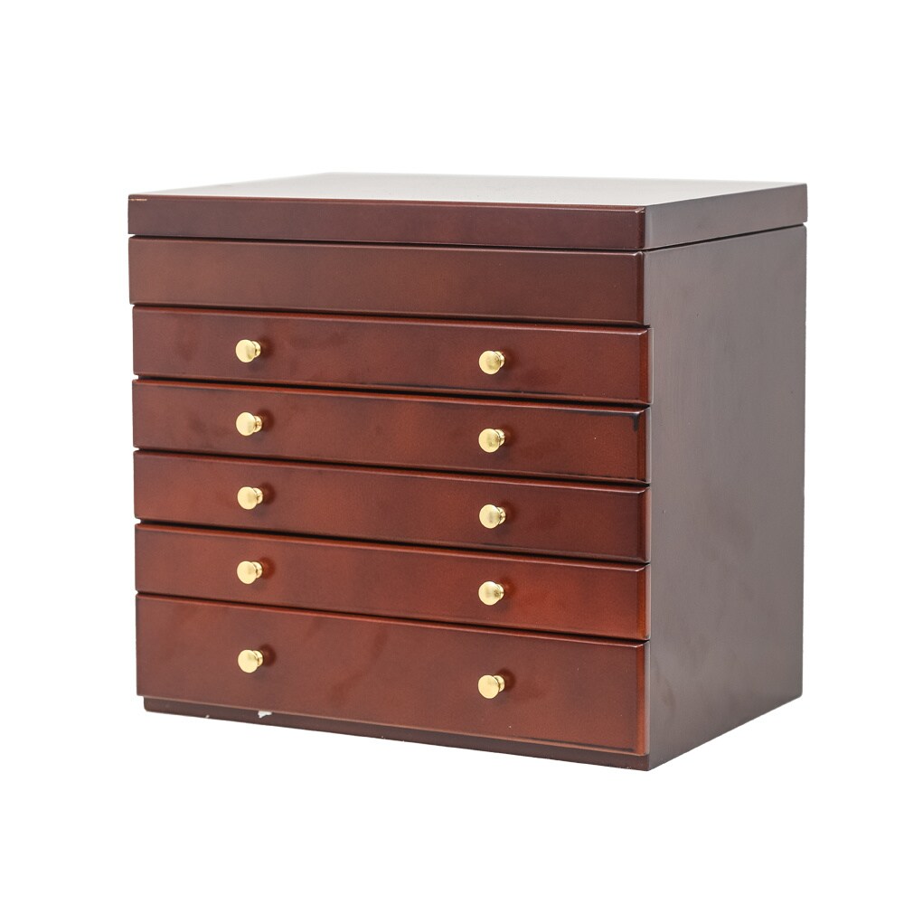 InQ Boutique Large Wooden Jewelry Necklace Ring Box Organizer Storage 6 Layers Mirror Gift