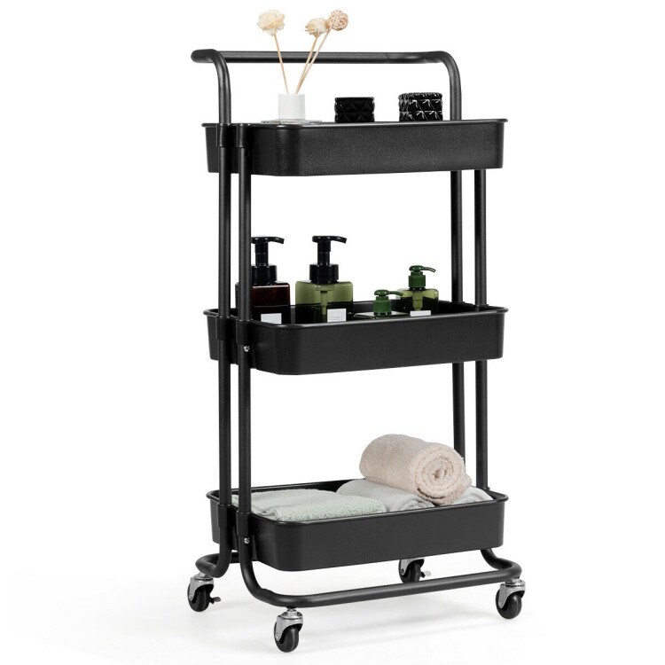 3-Tier Multi-Purpose Vertical Utility Cart with Smooth Casters Ample Storage and Drainage Design