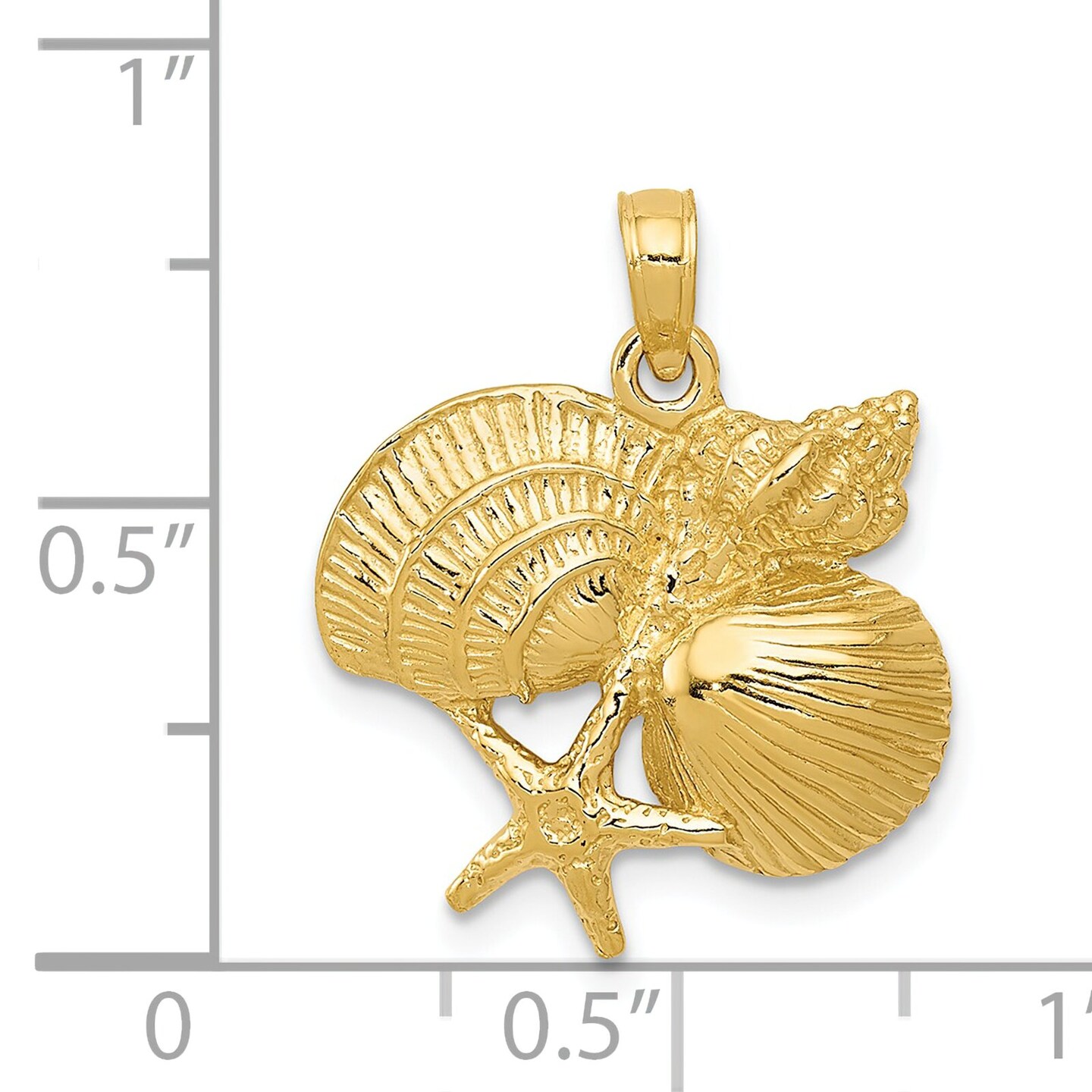 14K Gold Conch Clam Shell Starfish Charm Beach Pendant Jewerly 23mm x 19mm