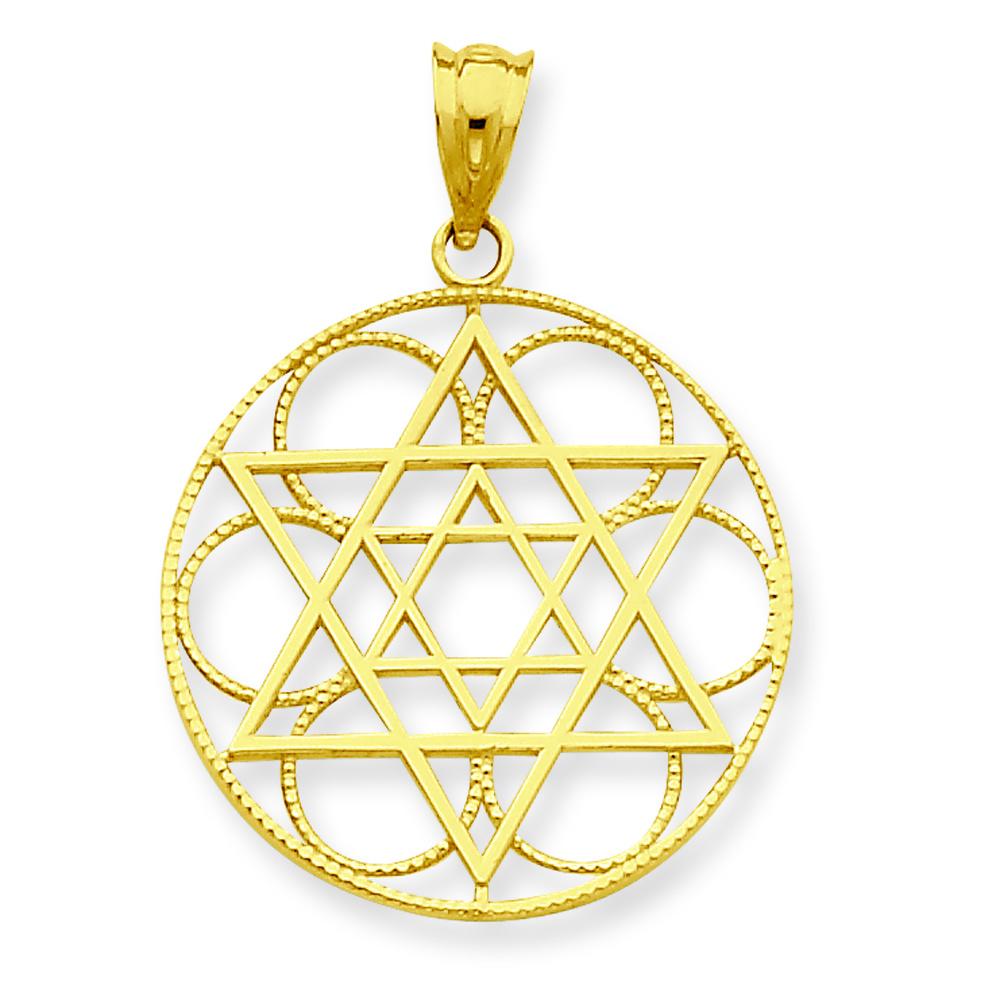 14K Gold Star Of David Circle Pendant Charm Jewelry 31 x 22 mm