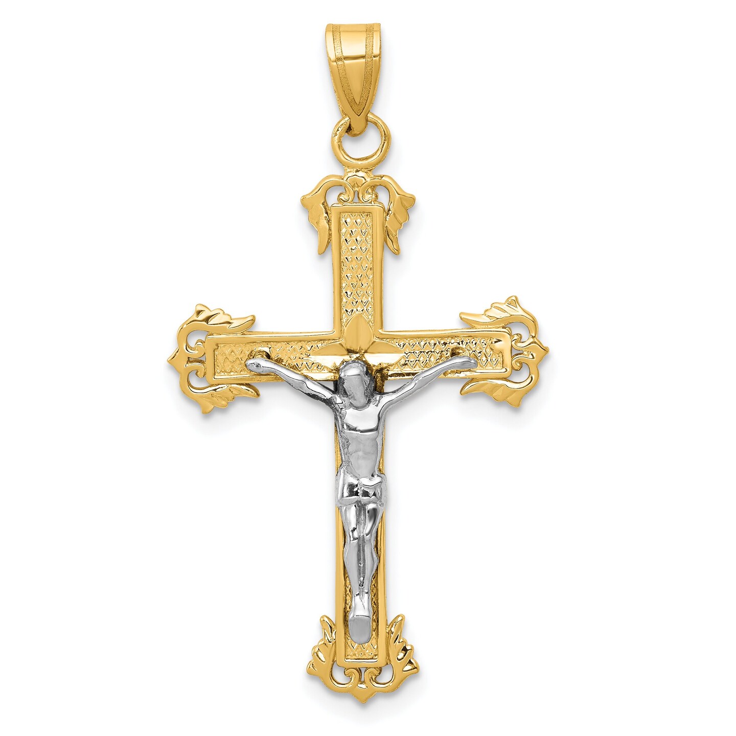 14K Two Tone Gold Diamond Cut Crucifix Pendant Charm Jewelry 40 x