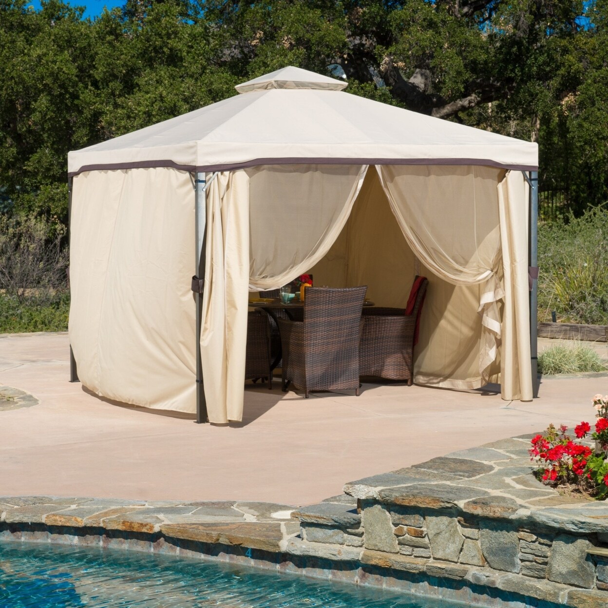 GDF Studio Sonoma Outdoor Gazebo Canopy with Net Drapery