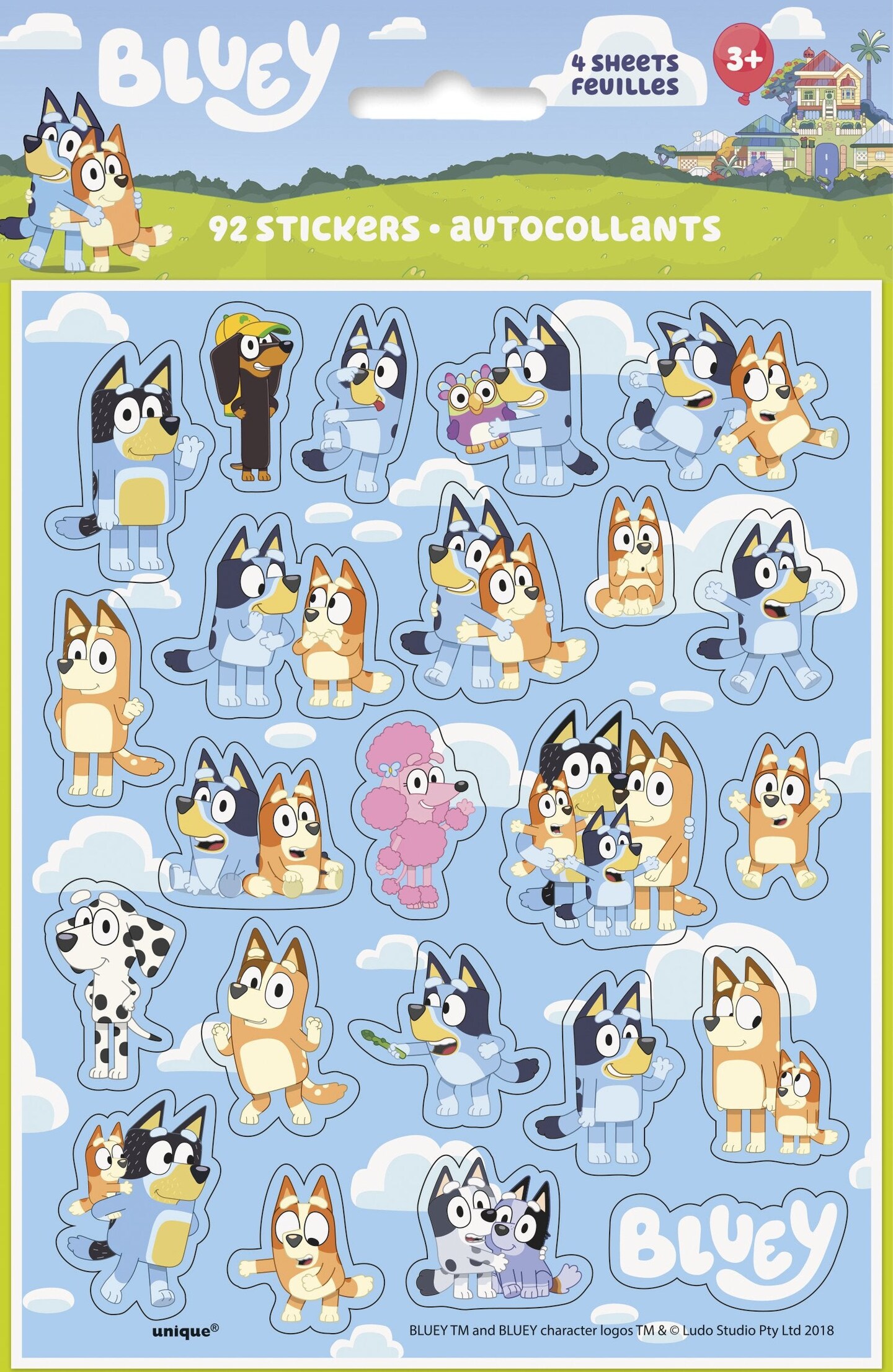 Bluey Sticker Sheet Favors - 92 Stickers
