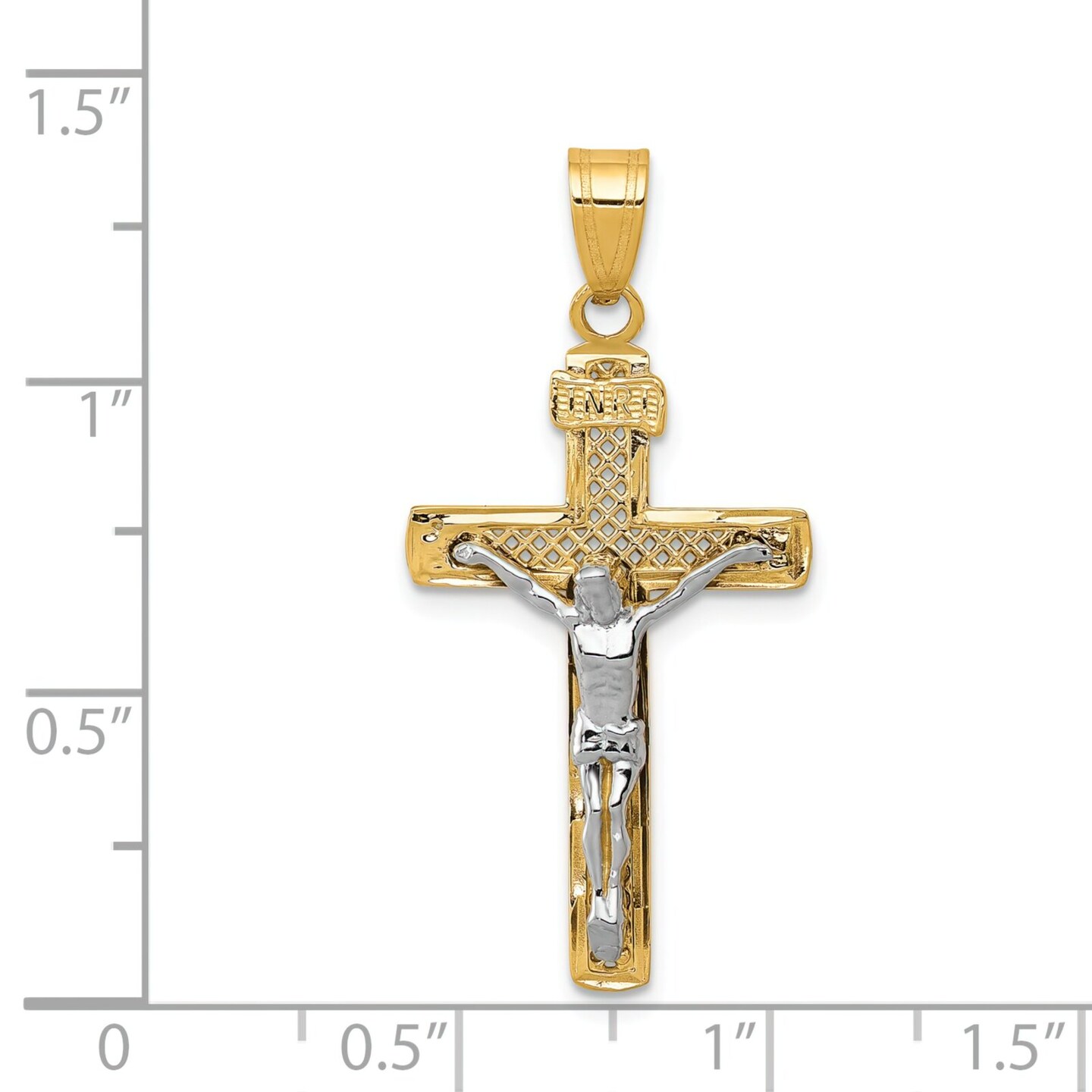 14K Two Tone Gold Diamond Cut Cross Crucifix Pendant Charm Jewelry 33 x 16 mm