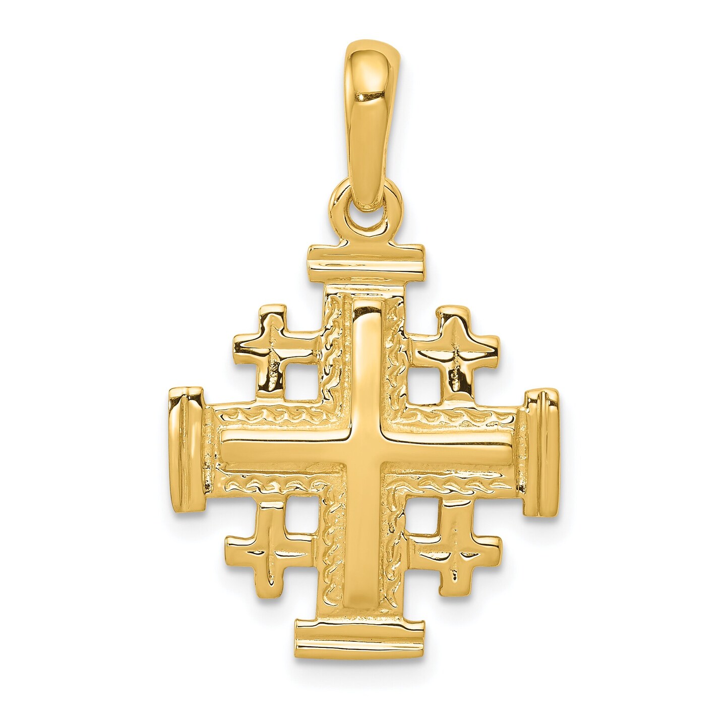 14K Yellow Gold Jerusalem Cross Pendant Charm Jewelry 30 X 24mm