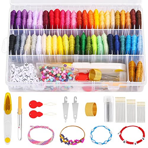  Friendship Bracelet String Kit - Cross Stitch Hand Embroidery  Floss Set with Organizer Box for Beginners. Friendship Bracelet Kit for  Adults. Bracelet String Box Supplies Coded Thread Patterns Needles : Arts