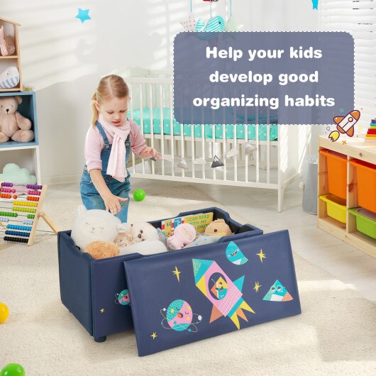 Kids Wooden Upholstered Toy Storage Box with Removable Lid and 4 Dirt-Resistant Feet