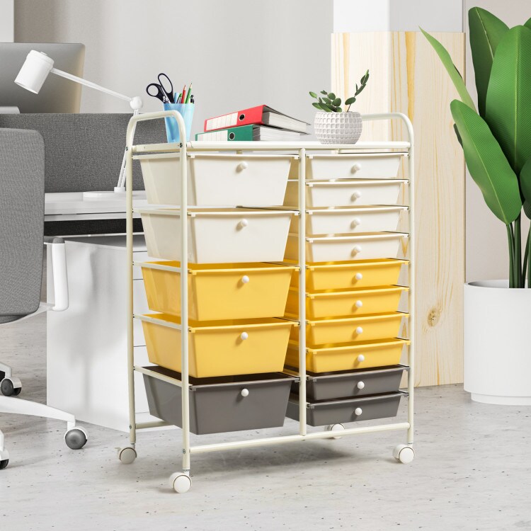 15-Drawers Multi-Use Rolling Storage Organizer Cart with Chrome Finish Steel Frame Perfect for Any Room