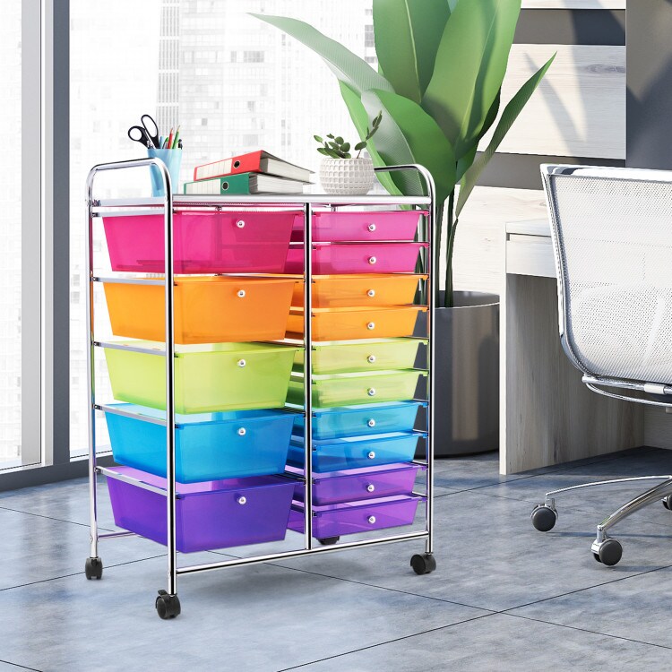 15-Drawers Multi-Use Rolling Storage Organizer Cart with Chrome Finish Steel Frame Perfect for Any Room