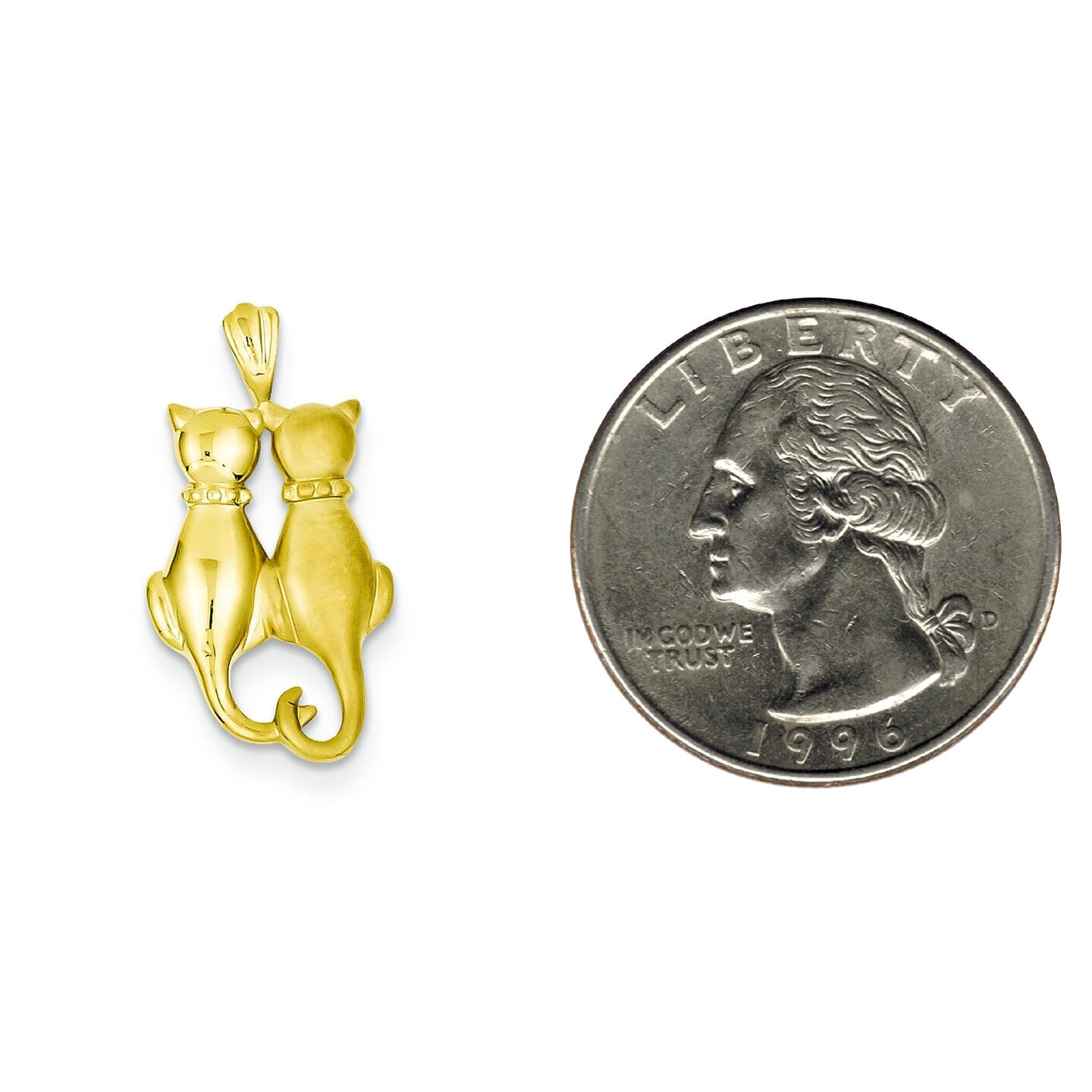 14K Yellow Gold Cats Pendant Charm Kitty Jewelry New 0.96"X 0.5" 24.4mm x 12.6mm