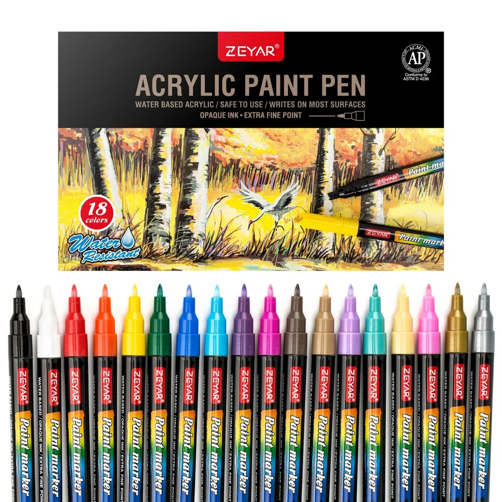 Premium Acrylic Paint Pen, Water Based, Extra Fine Point, 18 Colors,  Odorless, Acid Free and Safe, Opaque Ink, Environmental Friendly, AP  Certified