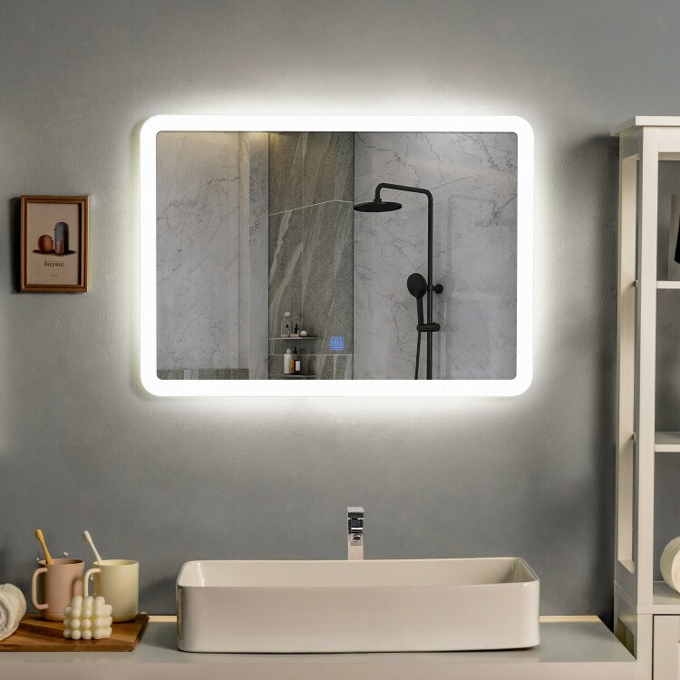 Wall Mounted LED Bathroom Mirror With Touch Control Glass White