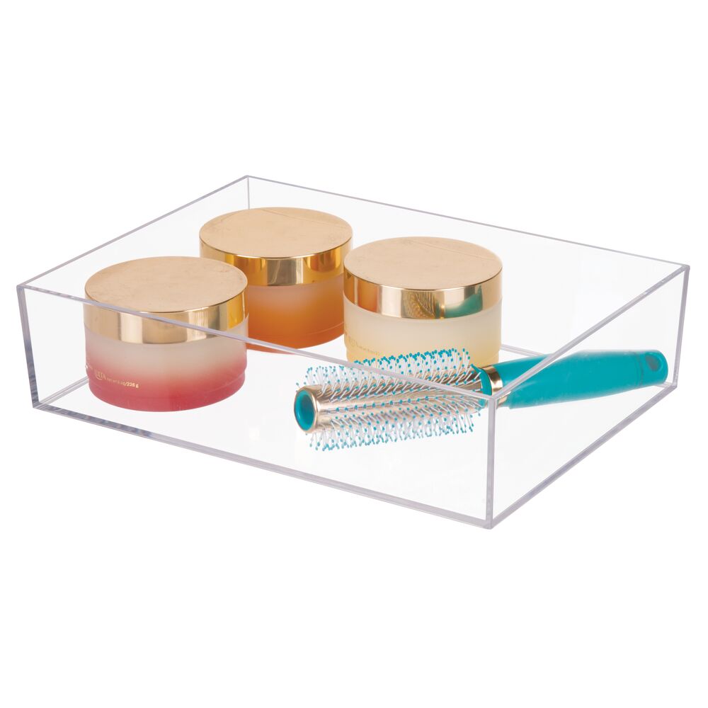 mDesign Plastic Bathroom Vanity Storage Organizer Tray Holder - Clear ...