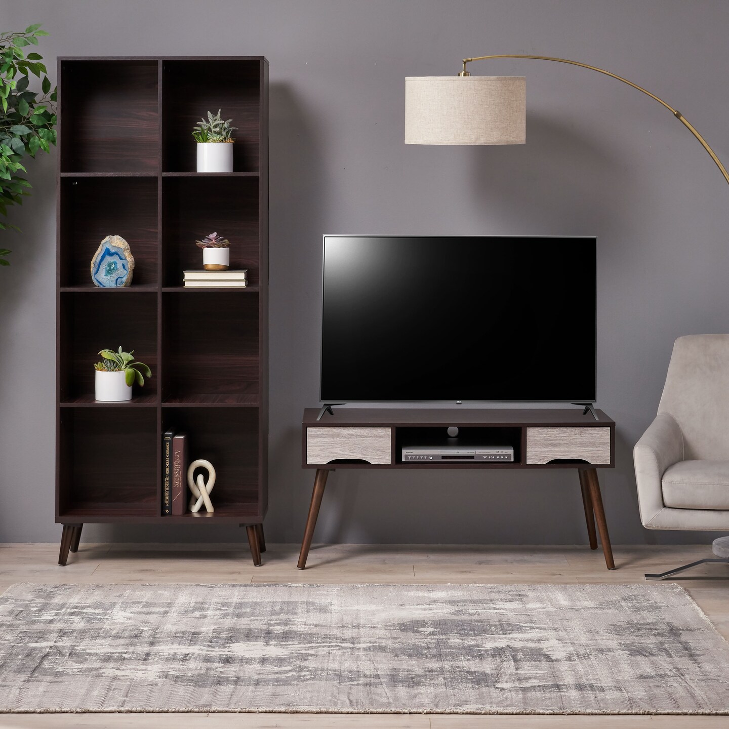 GDFStudio Irene Mid Century 2 Piece Entertainment Center Set