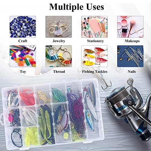 2 Pack 36 Grids Clear Plastic Organizer Box Container Craft Storage with Adjustable Dividers for Beads Organizer Art DIY Crafts Jewelry Fishing Tackles with 5 Sheets Label Stickers