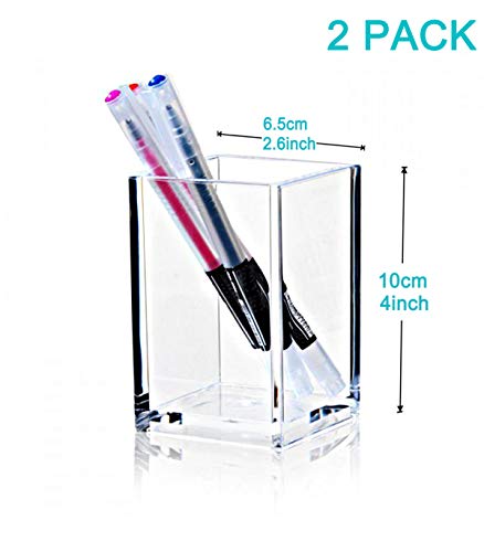 Clear Pencil Pen Holder 2 Pack, Acrylic Stationery Organizer for Home, School, and Office Desktop Accessories, Size: 4.3, Other