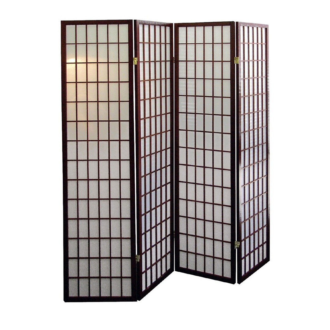 70&#x22; Tall 4-Panel Screen / Room Divider, Japanese Style with Cherry finish