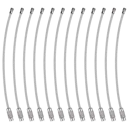 Keychain, 12 Pack of 4.3 Inches Stainless Steel Wire Ring 2mm Cable Loop Rings for Hanging Luggage Tag, Keys and ID Tag Keepers - Silver