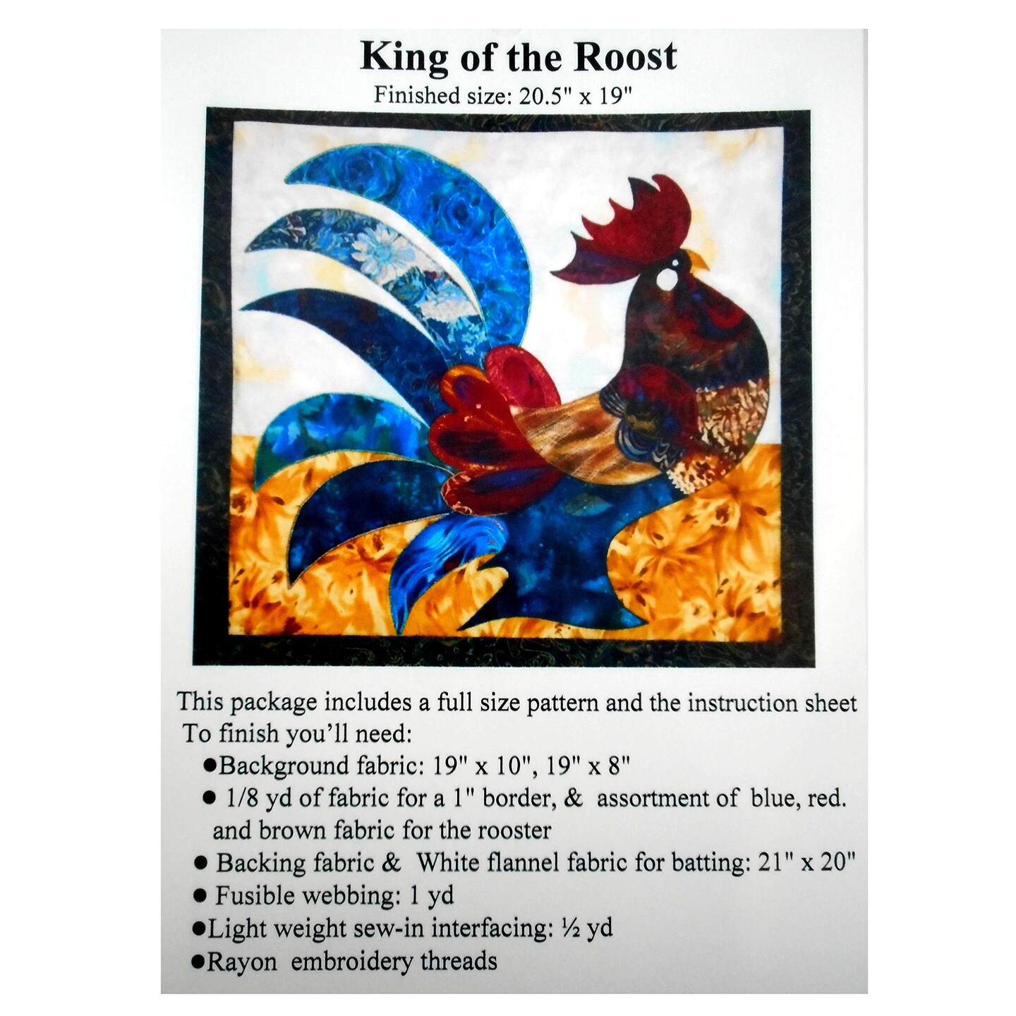 King of the Roost, Rooster Applique Quilt Full Size Pattern and Instruction Only, Quilting Gift