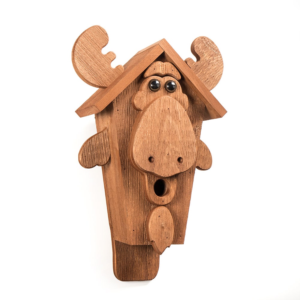 Brookside Woodworks Amish-Made Pine Mounted Moose Wild Birdhouse Stained Wood