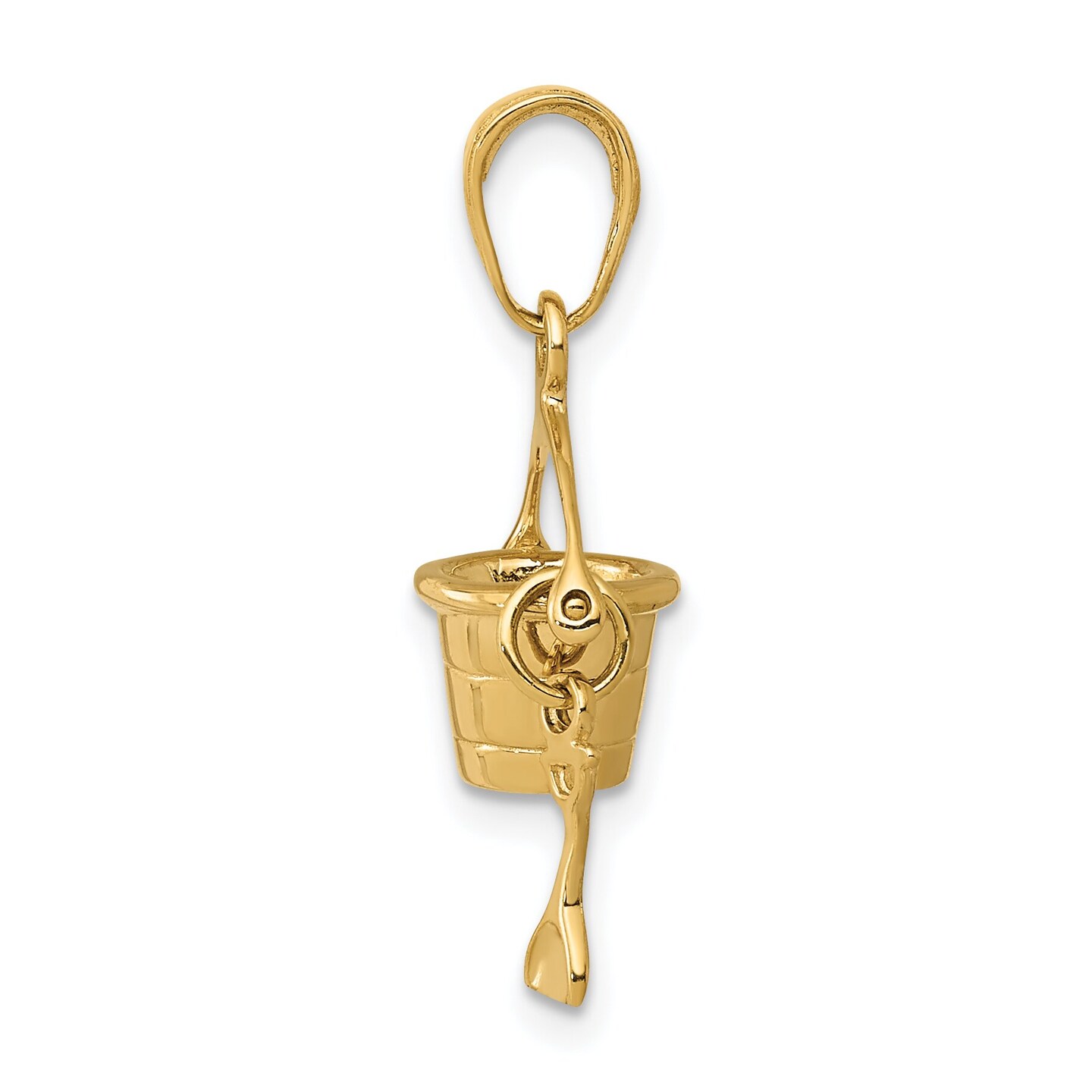 14K Yellow Gold 3D Beach Bucket &#x26; Shovel Charm Pendant Jewerly 21mm x 12mm