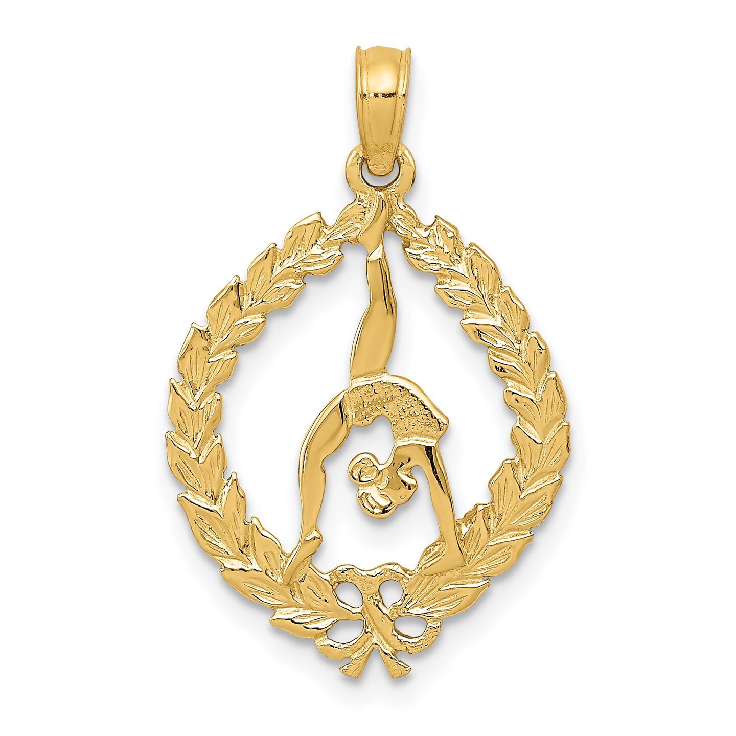 14K Gold Polished Framed Gymnast Pendant Jewelry 23.9mm x 16.4mm