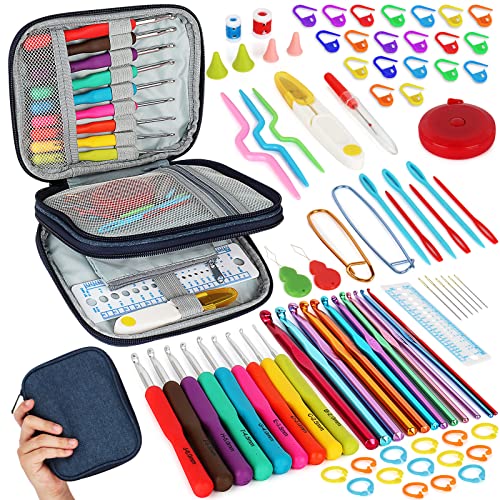 85-Piece Crochet Hooks Set, Crochet Hook Kit with Storage Case, Ergonomic Knitting Needles Weave Yarn Kits DIY Hand Knitting Craft Art Tool for Beginners and Experienced Crochet Lovers