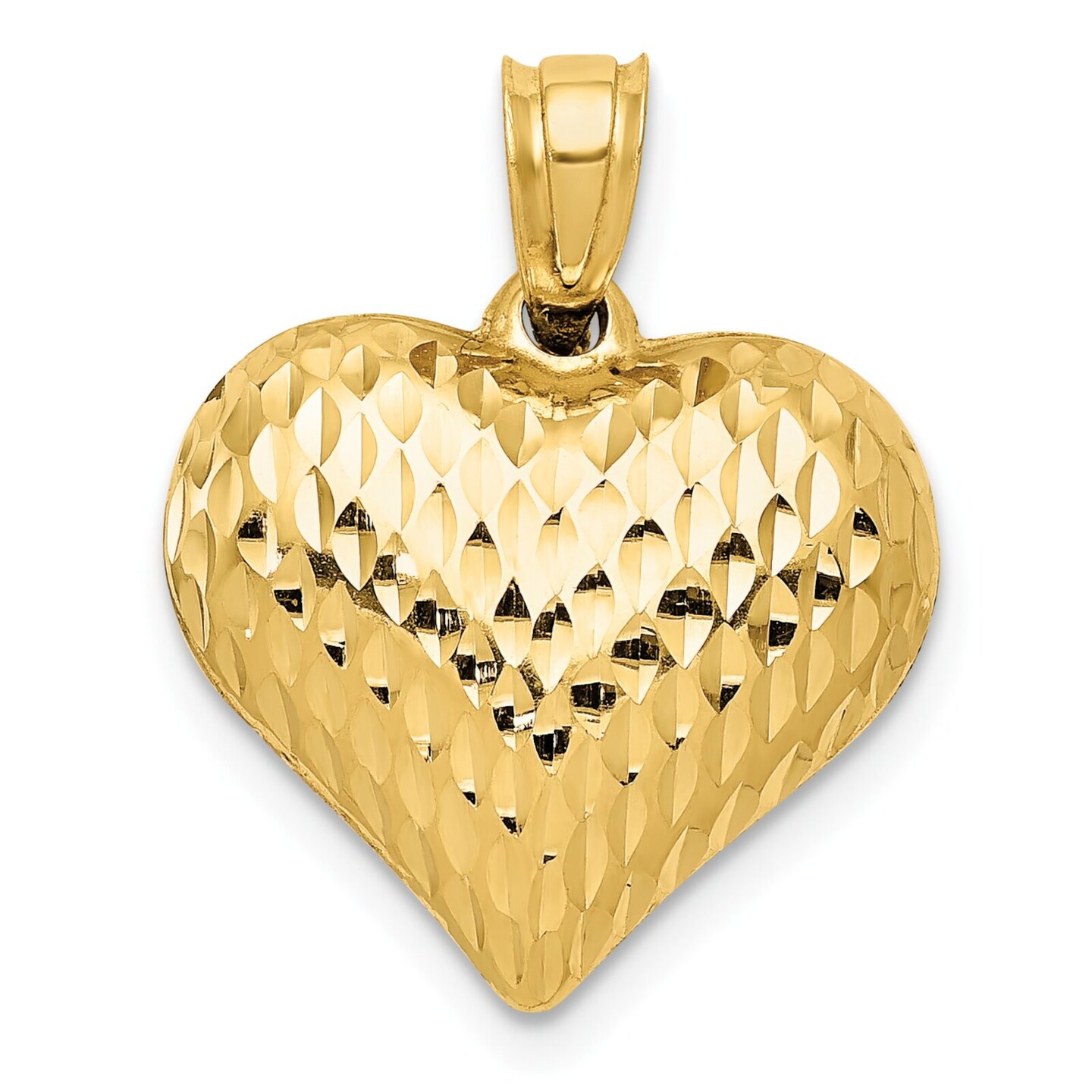 14K Yellow Gold Puffed Heart Charm Love Pendant Jewelry 20 X 16mm