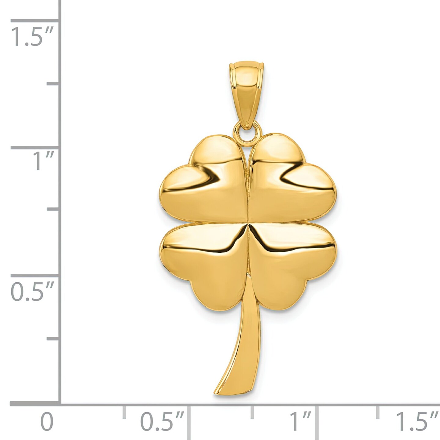 14K Yellow Gold 4 Leaf Clover Charm Good Luck Pendant Jewerly 30mm x 18mm
