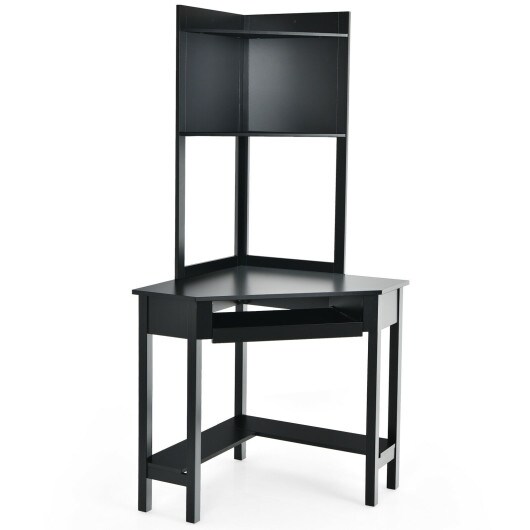 Triangle Corner Computer Desk with Open Hutch and Storage Shelves Ideal Choice for Any Room